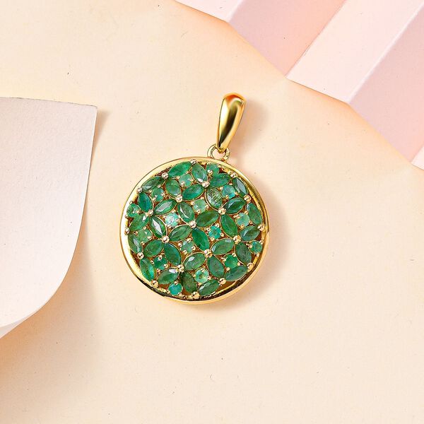 Kagem Sambischer Smaragd Anhänger 925 Silber 750 Gelbgold Vermeil ca. 3,18 ct. image number 2