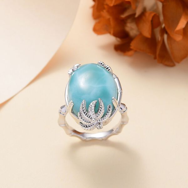 AA Natürlicher grüner Larimar und Zirkon Ring - 19,05 ct. image number 1