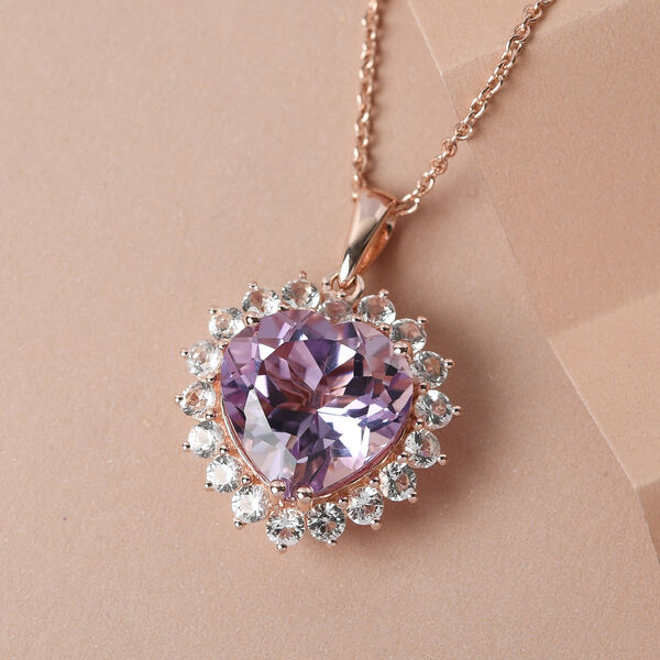 Rose De France Amethyst und wei&szlig;er Topas Anh&auml;nger mit Silberkette, 50 cm, 925 Silber Ros&eacute;gold Vermeil ca. 15,23 ct image number 2