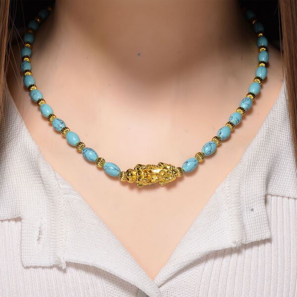 Blauer Howlit Pixiu Halskette, ca. 45cm + 5cm extender, gelb vergoldet ca. 50.00 ct image number 2