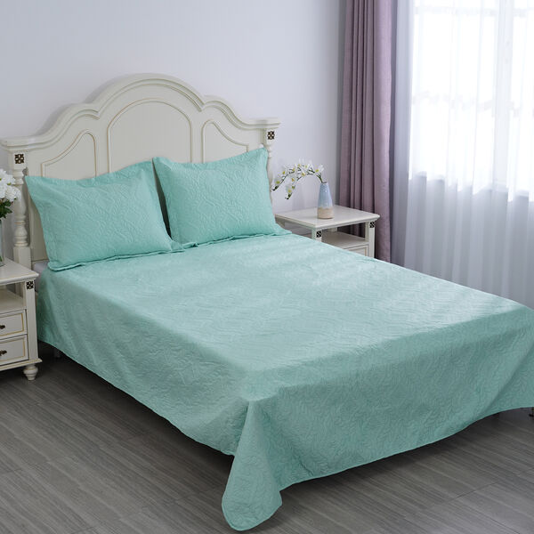 SERENITY NIGHT: 3er-Set Anti-Allergie Pinsonic Quilt mit 2 Kissenbez&uuml;ge, 240x260 / 50x75 cm, T&uuml;rkis image number 0