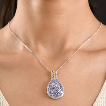 D'Joy Tansanit und Zirkon zweifarbiger Anh&auml;nger mit 45cm Kette - 5,50 ct.