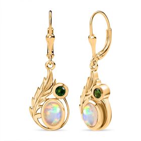 D’joy AA Natürlicher, äthiopischer Welo Opal, Natürlicher Chromdiopsid Ohrringe 925 Silber vergoldet ca. 1,35 ct.