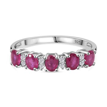 Afrikanischer Rubin (Fissure gef&uuml;llt), Wei&szlig;er Zirkon Ring 925 Silber platiniert (Gr&ouml;&szlig;e 16.00) ca. 1,42 ct