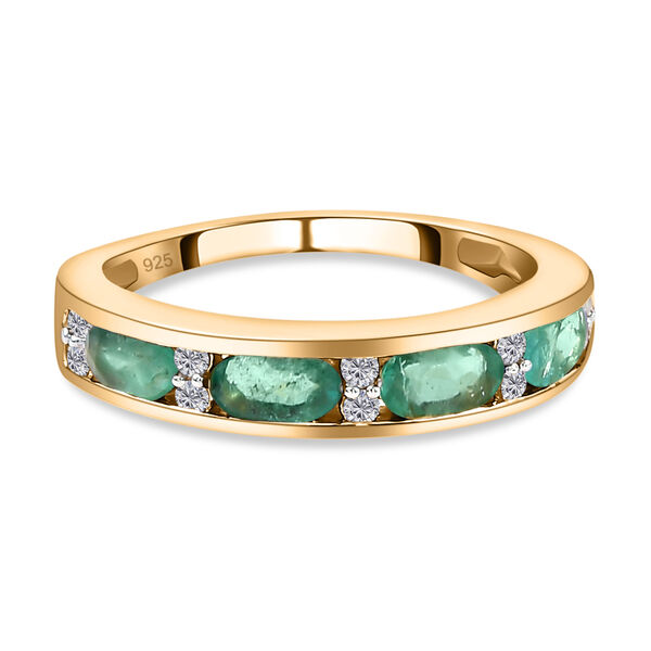 AA Äthiopischer Smaragd und weißer Zirkon-Ring, 925 Silber Gelbgold Vermeil  ca. 1,06 ct image number 0