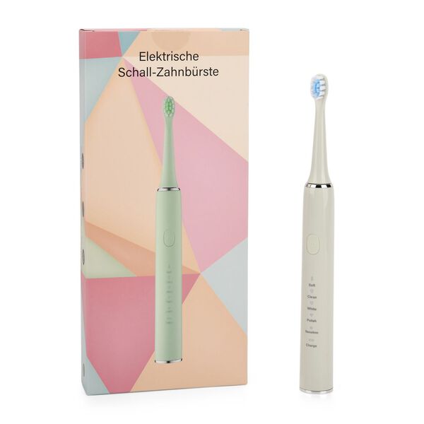 Sonic elektrische Zahnbürste mit 3 Zahnbürstenköpfen und 1 Silikon-Zungenbürstenkopf, 24,5x2,5cm, grün image number 0