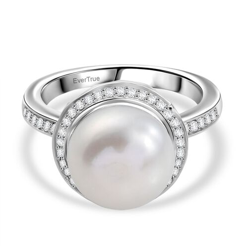 Süßwasser Perle (10.5-11 mm), Weißer Zirkon Ring Messing (Größe 17.00) image number 0
