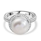 Süßwasser Perle (10.5-11 mm), Weißer Zirkon Ring Messing (Größe 17.00)