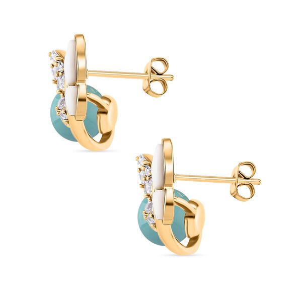 Sleeping Beauty Farbe Muschelkernperle (7-9 mm), Wei&szlig;es Perlmutt Ohrringe, Nickelfreies Messing, golfarben image number 4