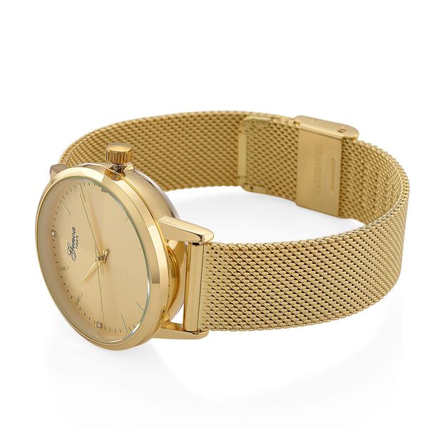 GENOA TIME - V2 Automatik Armbanduhr, Geh&auml;use 316 Edelstahl Sonnenschein Zifferblatt mit wei&szlig;em Diamant Edelstahl Mesharmband goldfarben image number 6