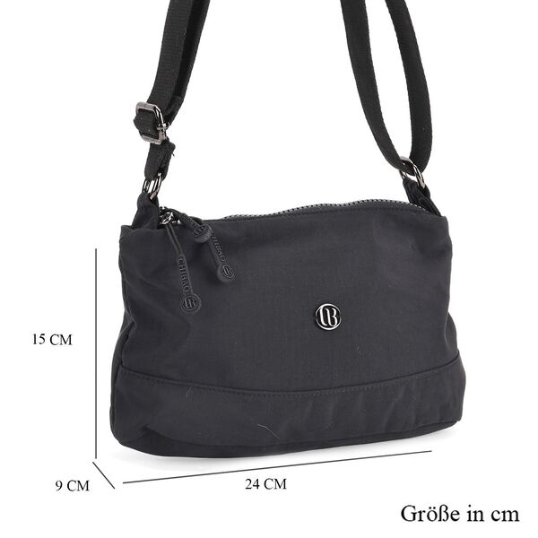 Nylon Crossbody-Tasche mit Reißverschlussfächern, verstellbarem Schulterriemen, Schwarz image number 7