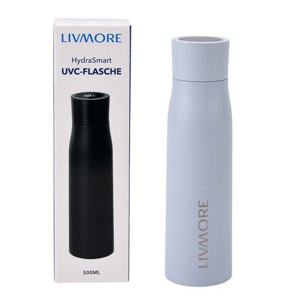 LIVMORE UVC Sterilisations Thermobecher, Edelstahl, LED Temperaturanzeige, Trinkwasser Erinnerungsfunktion, 500 ml, blau