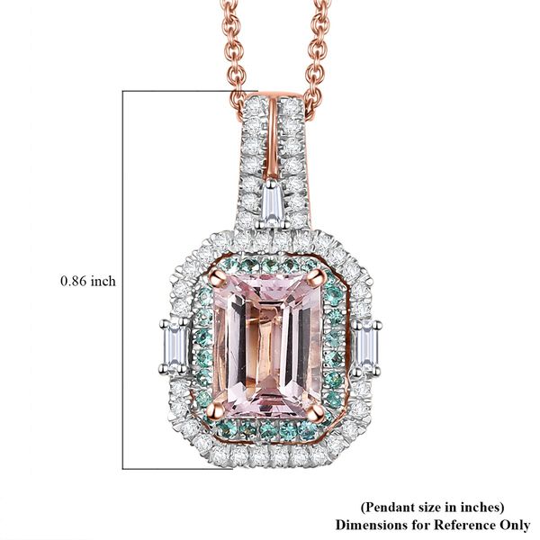 LUXORO zertifiziert und geprüft AAA Rosa Morganit, Paraiba Turmalin und Diamant Anhänger mit 45cm Kette in 585 Roségold - 1,78 ct. image number 5