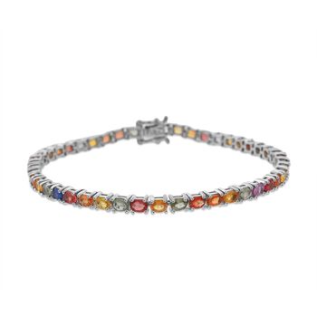 Mehrfarbiges Saphir-Armband, 19 cm, 925 Silber platiniert, 9,24 ct.