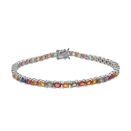 Mehrfarbiges Saphir-Armband, ca. 19 cm, 925 Silber platiniert ca. 9,24 ct