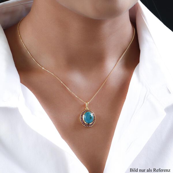 Sierra Nevada T&uuml;rkis und Rhodolith Granat Anh&auml;nger mit 50cm Kette - 5,02 ct. image number 2