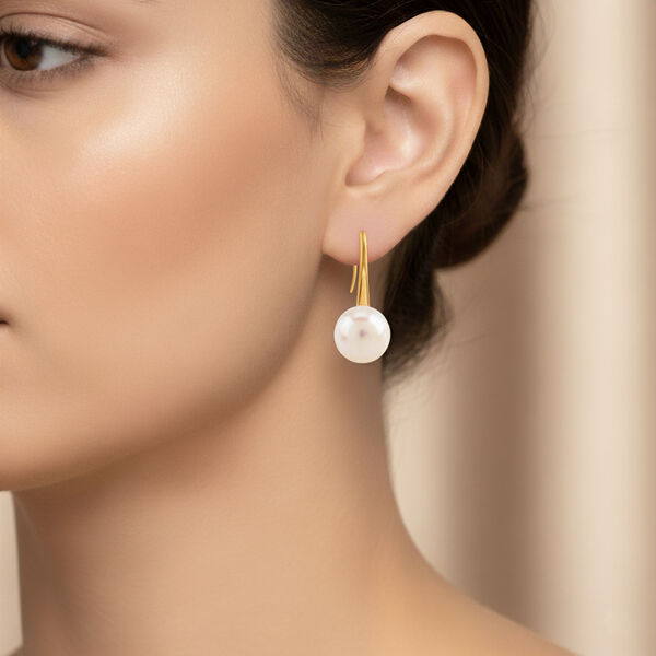 2er Set - Wei&szlig;e S&uuml;&szlig;wasser Perle Ohrh&auml;nger, Nickelfreies Messing, Silber und Goldfarben image number 4