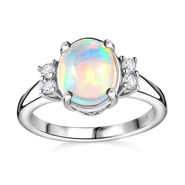 AA Nat&uuml;rlicher, &auml;thiopischer Welo Opal, Wei&szlig;er Zirkon Ring, 925 Silber platiniert (Gr&ouml;&szlig;e 17.00) ca. 1.43 ct image number 5