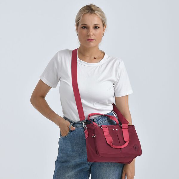 Crossbody Tasche mit mehreren Rei&szlig;verschlussf&auml;chern, abnehmbarem Schulterriemen und Tragegriffen, 26x11x20cm, Burgundy image number 3