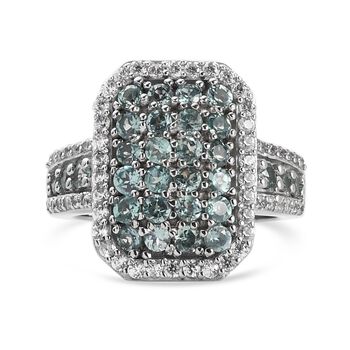 Alexandrit und Zirkon Cluster Ring 925 Silber platiniert (Gr&ouml;&szlig;e 16.00) ca. 1,69 ct