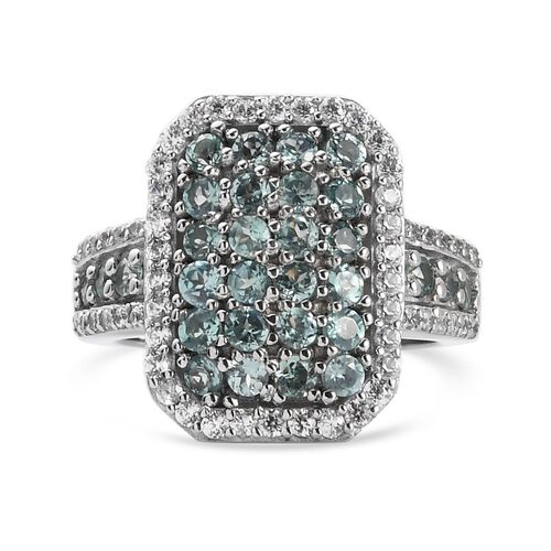 Alexandrit und Zirkon Cluster Ring 925 Silber Platin-Überzug image number 0