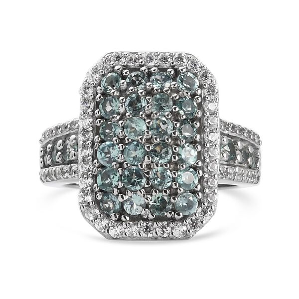 Alexandrit und Zirkon Cluster Ring 925 Silber Platin-&Uuml;berzug