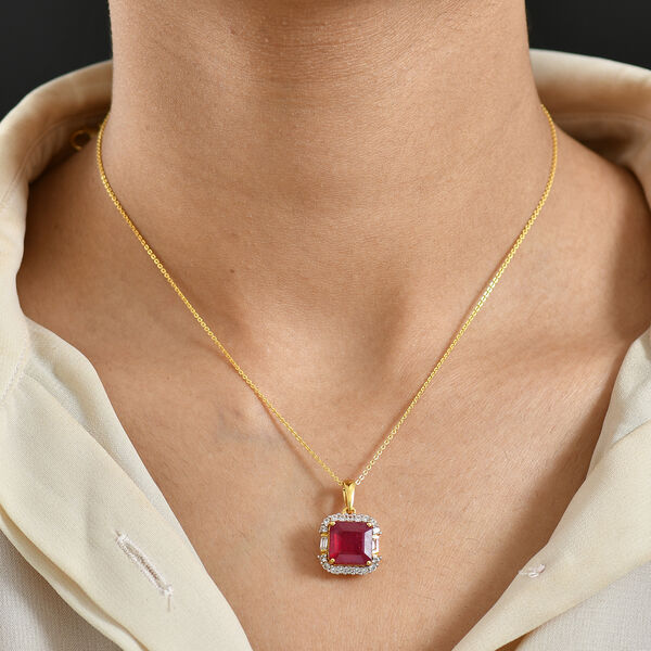 D'Joy afrikanischer Rubin, wei&szlig;er Topas und Zirkon Anh&auml;nger mit 50cm Kette - 7,92 ct. image number 3