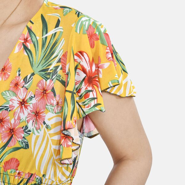 Jumpsuit mit gesmokter Taille und Flatterärmel, gelbes Blumenmuster image number 6