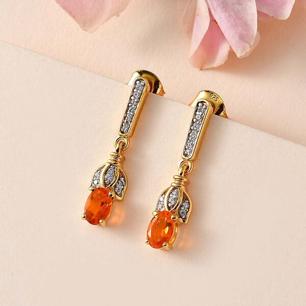 AA Salamanca Feueropal, Wei&szlig;er Zirkon Ohrringe 925 Silber Gelbgold Vermeil ca. 0.84 ct image number 2