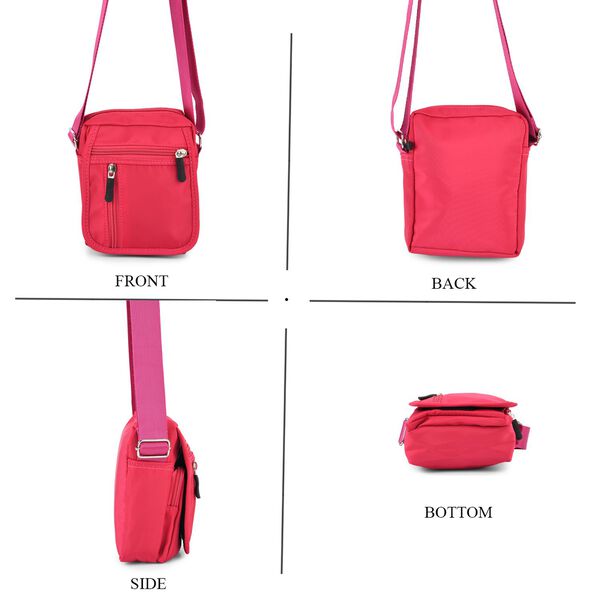 Umh&auml;ngetasche mit mehreren Rei&szlig;verschlussf&auml;chern und RFID-Schutz, 12,5x6x16cm, Rosenrot image number 4