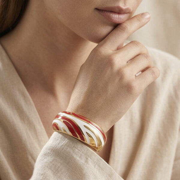 Emaille-Armreif im Wellen-Design, ca. 18 cm, Coral image number 3