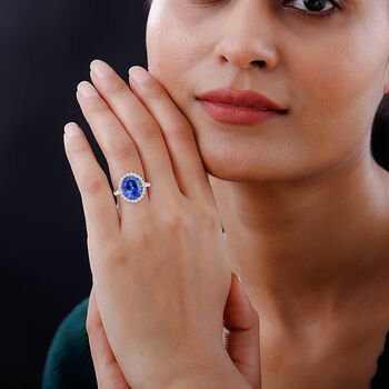 RHAPSODY zertifiziert und gepr&uuml;ft AAAA Tansanit und VS-EF Diamant Ring in 950 Platin- 5,75 ct.