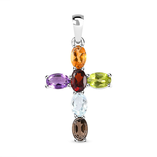 Mehrfarbiger Edelstein Kreuz-Anh&auml;nger, 925 Silber ca. 2,87 ct