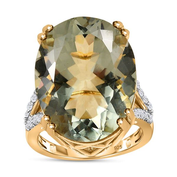 AA Prasiolith, Weißer Zirkon Ring, 925 Silber Gelbgold Vermeil (Größe 19.00) ca. 29.64 ct image number 4