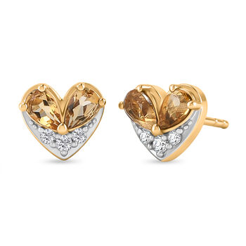 GP Amore Kollektion - Citrin, Wei&szlig;er Zirkon Ohrringe 925 Silber 750 Gelb Vergoldet ca. 0.95 ct