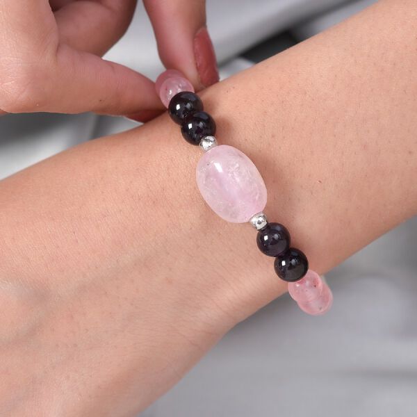 Rosenquarz und Mehrfarbig Edelsteine Armband ca. 19 cm Lange 925 Silber platiniert ca. 84,38 ct image number 2