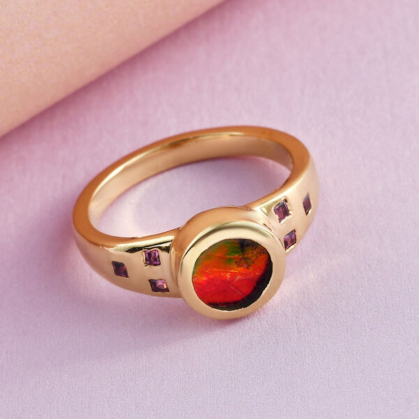 Ammolit und Rhodolith Granat Ring 925 Silber Gelbgold Vermeil  ca. 1,31 ct image number 2