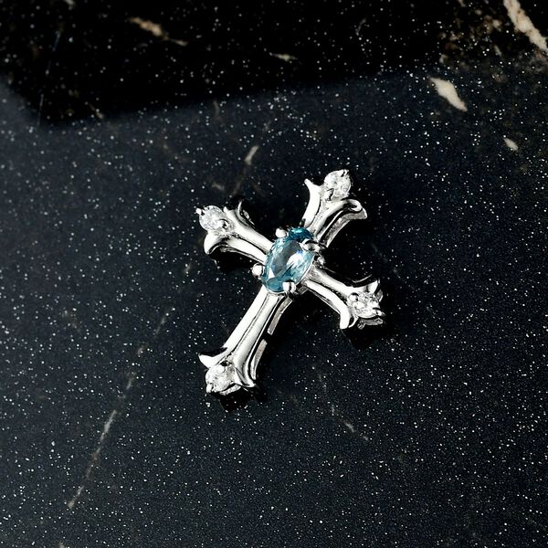 AA Blauer Zirkon, Wei&szlig;er Zirkon Anh&auml;nger 925 Silber rhodiniert ca. 0.50 ct image number 2