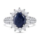 Diffundierter Stern blauer Saphir, Moissanit Ring, 925 Silber rhodiniert (Größe 19.00) ca. 7.90 ct