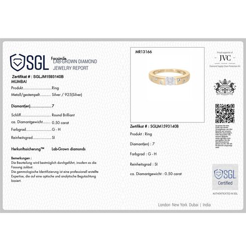 LUXURIANT DIAMOND - Lab Grown Diamant SI-GH SGL zertifiziert Ring 925 Silber Rhodiniert und 750 Gelbgold Vermeil (Größe 17.00) ca. 0.50 ct image number 6