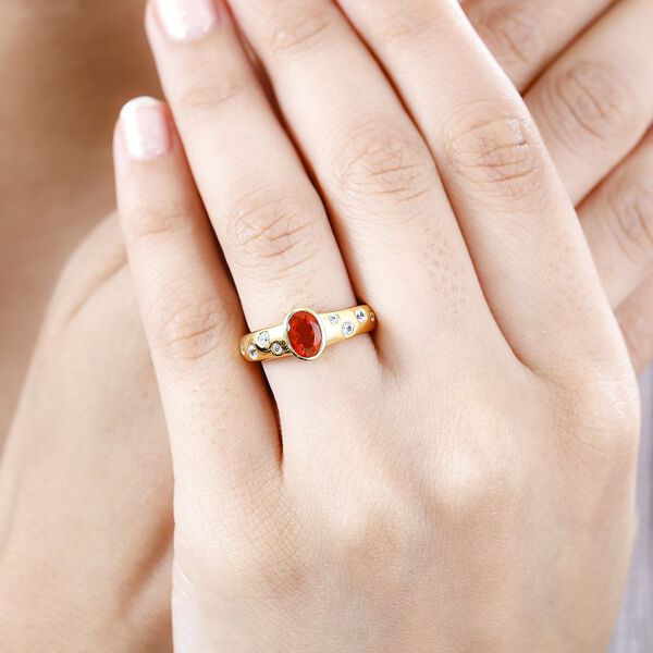AA Salamanca Feueropal, Weißer Zirkon Ring 925 Silber 750 Gelbgold Vermeil (Größe 20.00) ca. 0,83 ct image number 3