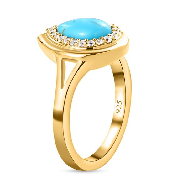 Amerikanischer, nat&uuml;rlicher Sleeping Beauty T&uuml;rkis und wei&szlig;er Zirkon-Ring, 925 Silber vergoldet  ca. 1,26 ct image number 5