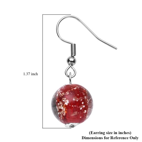 2er Set - Murano-Glasperlen Design, flexibles Armband und Ohrringe, Reiner Edelstahl, Rot image number 6