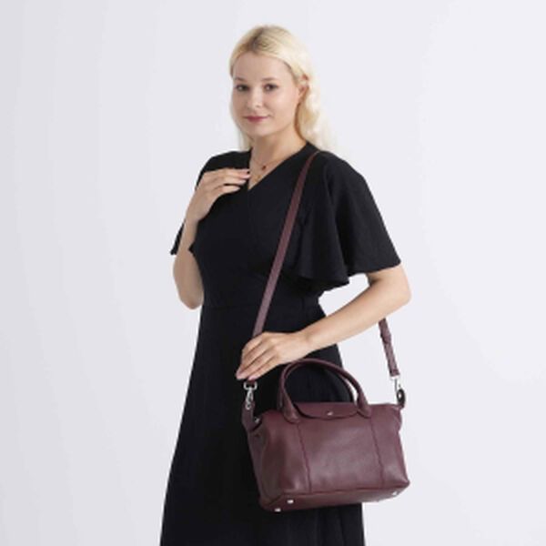 Echtleder Crossbody Tasche, verstellbarer Riemen, 28x14x20cm, Burgund image number 3
