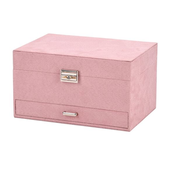 4-lagige Schmuckbox aus Samt mit 10 Silberputztüchern, 23,8×17×14,2 cm, Rosa image number 3