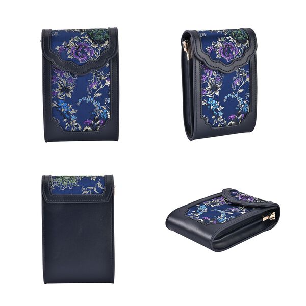 Luxury Edition: Seidenbrokat Handytasche aus echtem Leder und Satin Geschenkbox, RFID, Lila Blumig image number 3