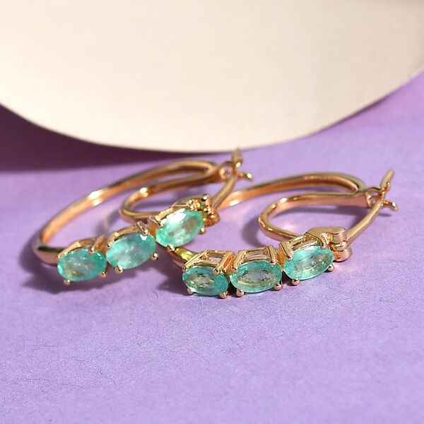 AA &Auml;thiopische Smaragd-Creolen, 925 Silber Gelbgold Vermeil ca. 1.27 ct image number 2