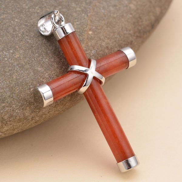 Roter Jade Kreuz-Anh&auml;nger, gef&auml;rbt, 925 Silber rhodiniert ca. 5,00 ct image number 3