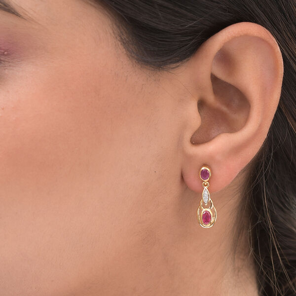 Afrikanische Rubin und Zirkon-Ohrh&auml;nger, (Fissure gef&uuml;llt), 925 Silber vergoldet ca. 1,30 ct&nbsp; image number 3