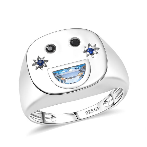 GP Celestial Kollektion- himmelblauer Topas, schwarzer Spinell und blauer Saphir Ring, 925 Silber platiniert - 0,52 ct. image number 5